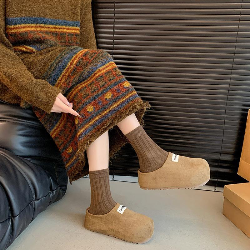 Thick-soled bag head slippers for women to wear autumn new letters, one pedal, lazy big head and half slippers