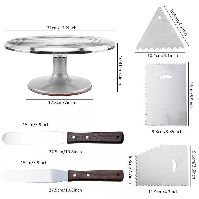 Turntable Cake Decoration Accessories Set Metal Stainless Steel Pastry Spatula Scraper Rotating Cake Stand Accessories Tools