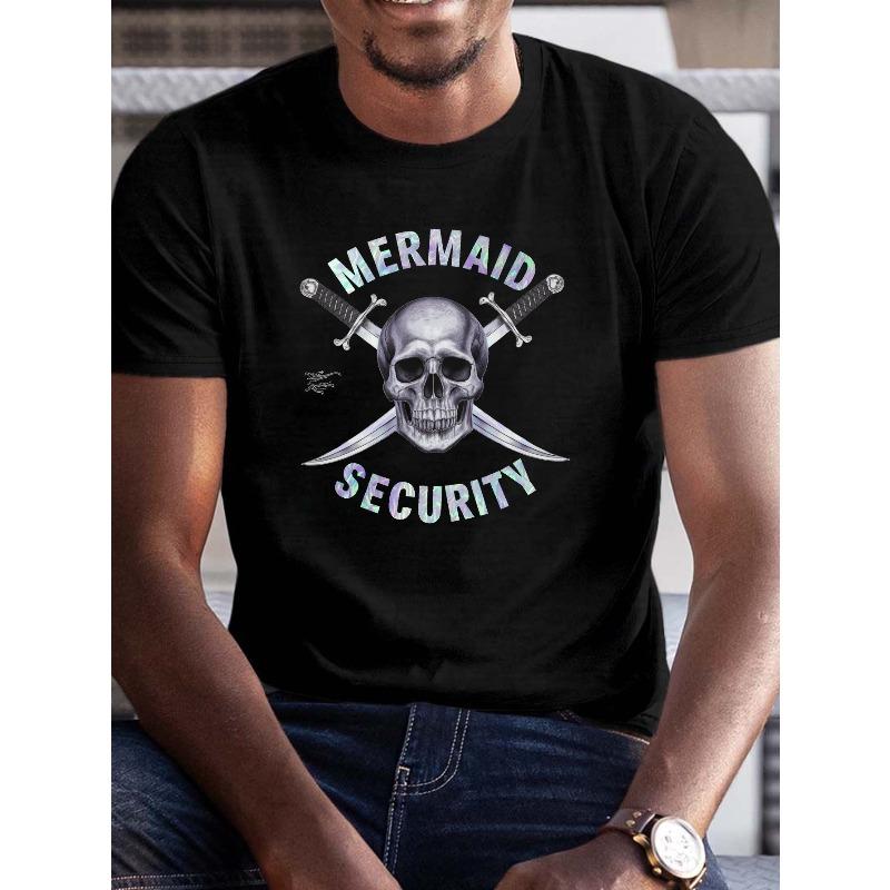 

European sizes Men s Summer T-Shirt - Mermaid Skull Graphic, Casual Short Sleeve Tee, Breathable Polyester, Machine Washable 2XL чёрный