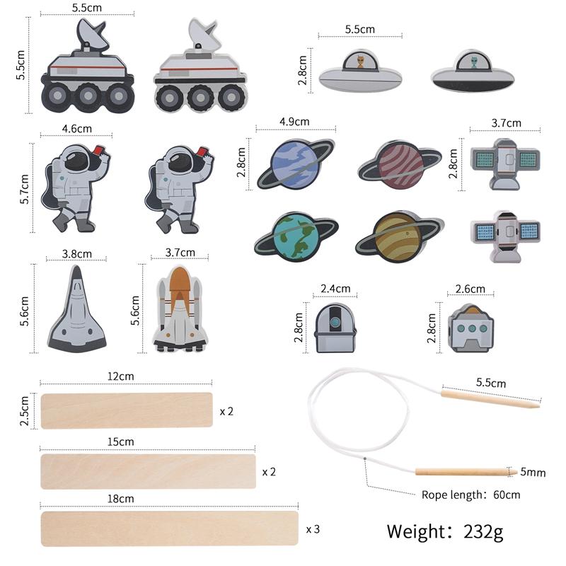 Children's Balance Ability Montessori Toy Wooden Astronaut Button Beaded Blocks Stacking Game Kids Educational Toy Gift with Box
