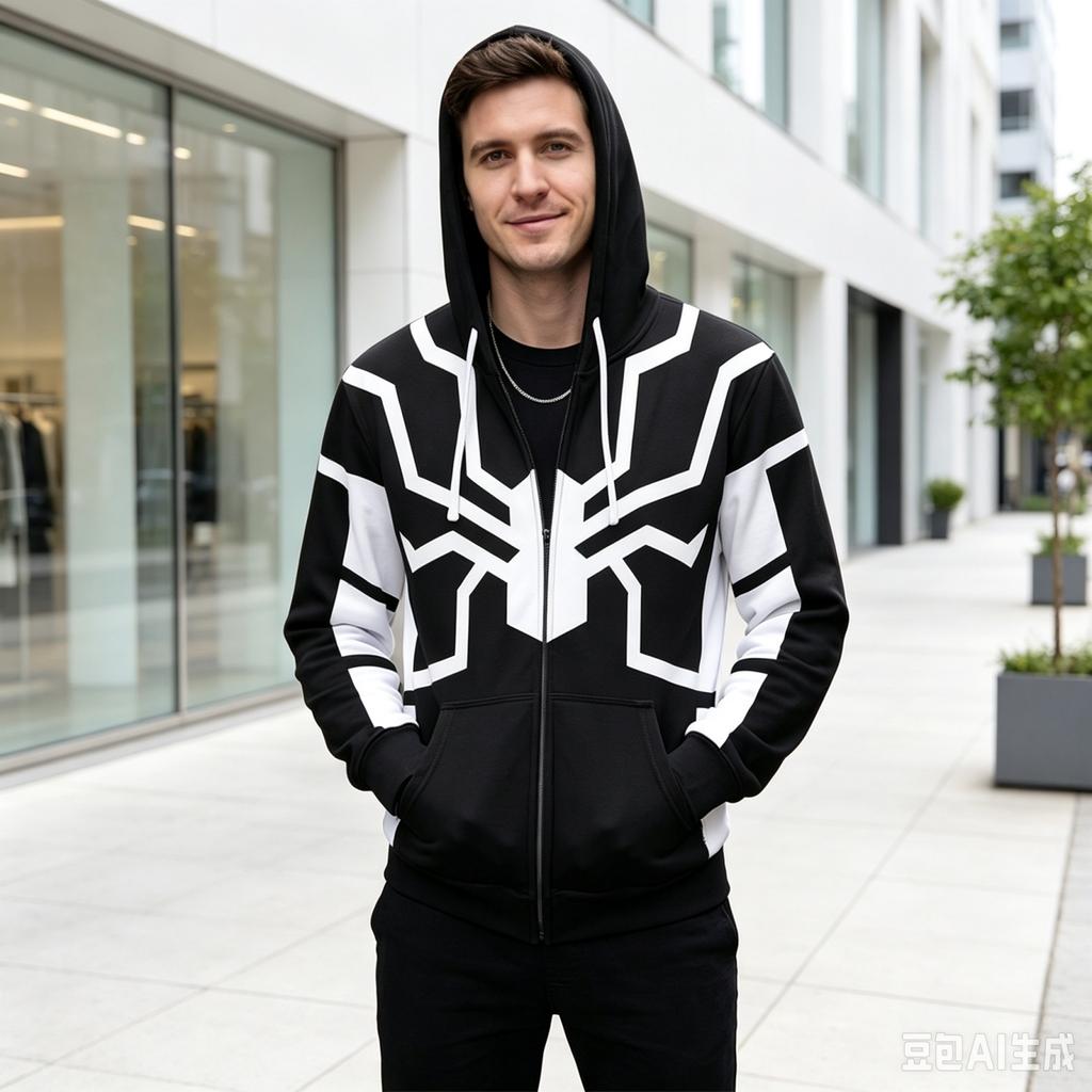Unisex Casual Loose Fit Long Sleeve Hooded Jacket with Printed Pocket