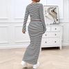 Womens Two Piece Sets Sexy Elegant Striped Knitted Long Sleeved Crop Top and Long Skirt Set New Fashion Casual Sets