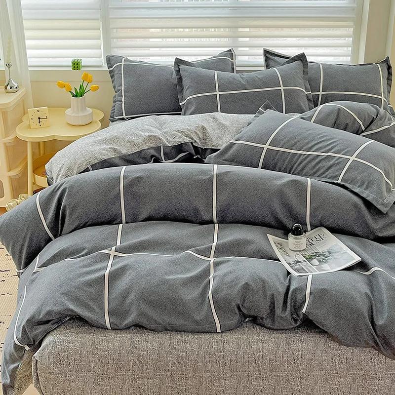 Skin-Friendly Twill Fabric Bed Sheet Four Piece Set Ab Double-Sided Color Blocking Bedding Sets Flower Printed Quilt Cover