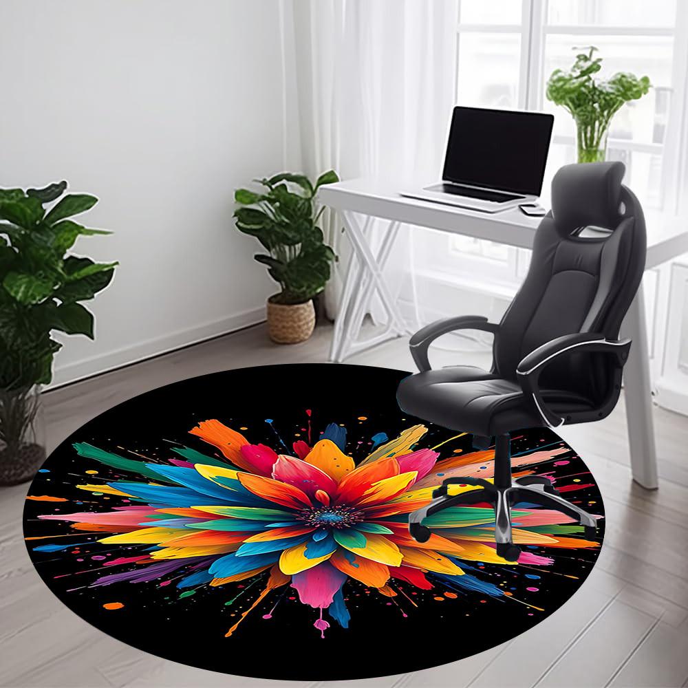 1PCColorful Bloom Office Round Area Rug,  Mat Suitable For Office, Under Office Chairs Bedroom Living Room Home Decor, Room Deco