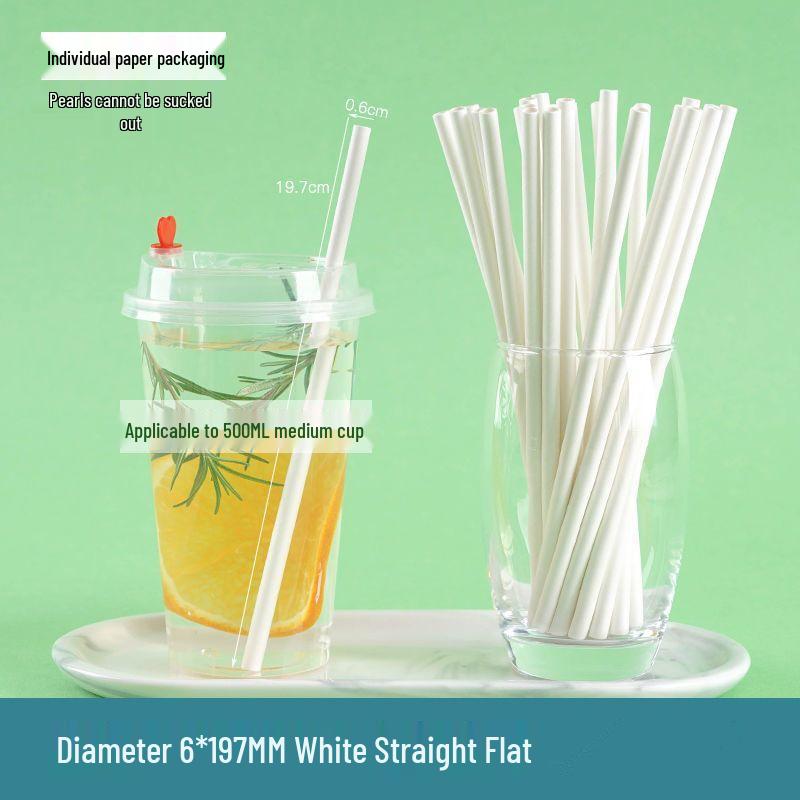 Eco-friendly Biodegradable Large Boba Tea Straw, Pointed Tip, Individually Wrapped Kraft Paper.