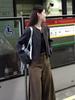 Petite Women's Khaki Short Baseball Jacket - Casual Loose Fit for Autumn and Winter