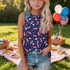 Sleeveless Loose Fit Tank Top Independence Day Star Print Denim Patch Round Neck T Shirt for Women Casual Summer Wear