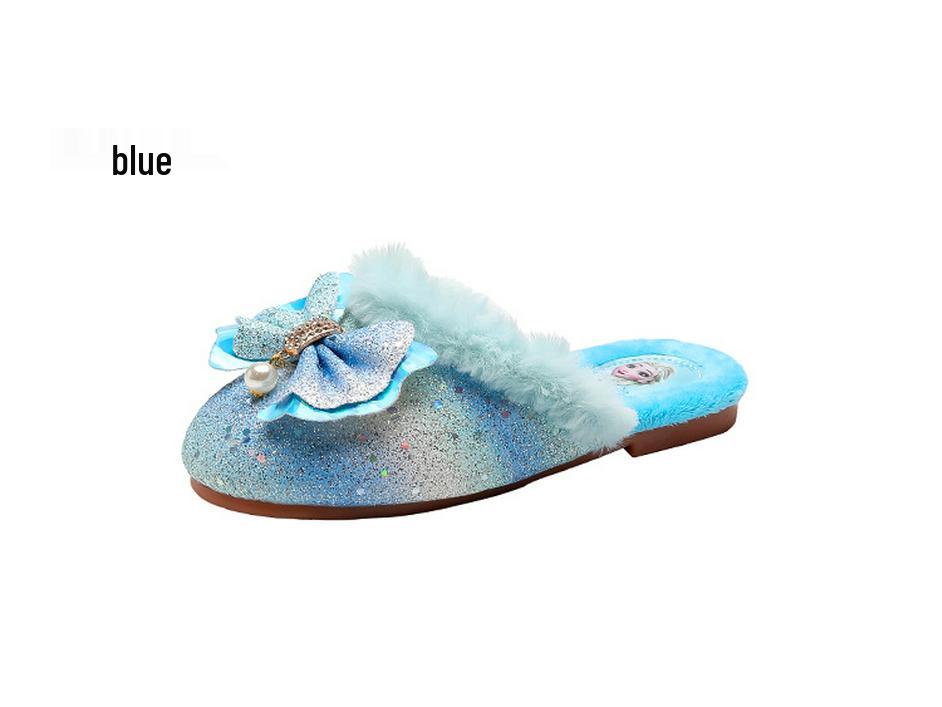 Rainbow Shoes Winter-Style Toddler Princess Slippers - Girls' Cotton Wool Non-Slip Warm Home Booties