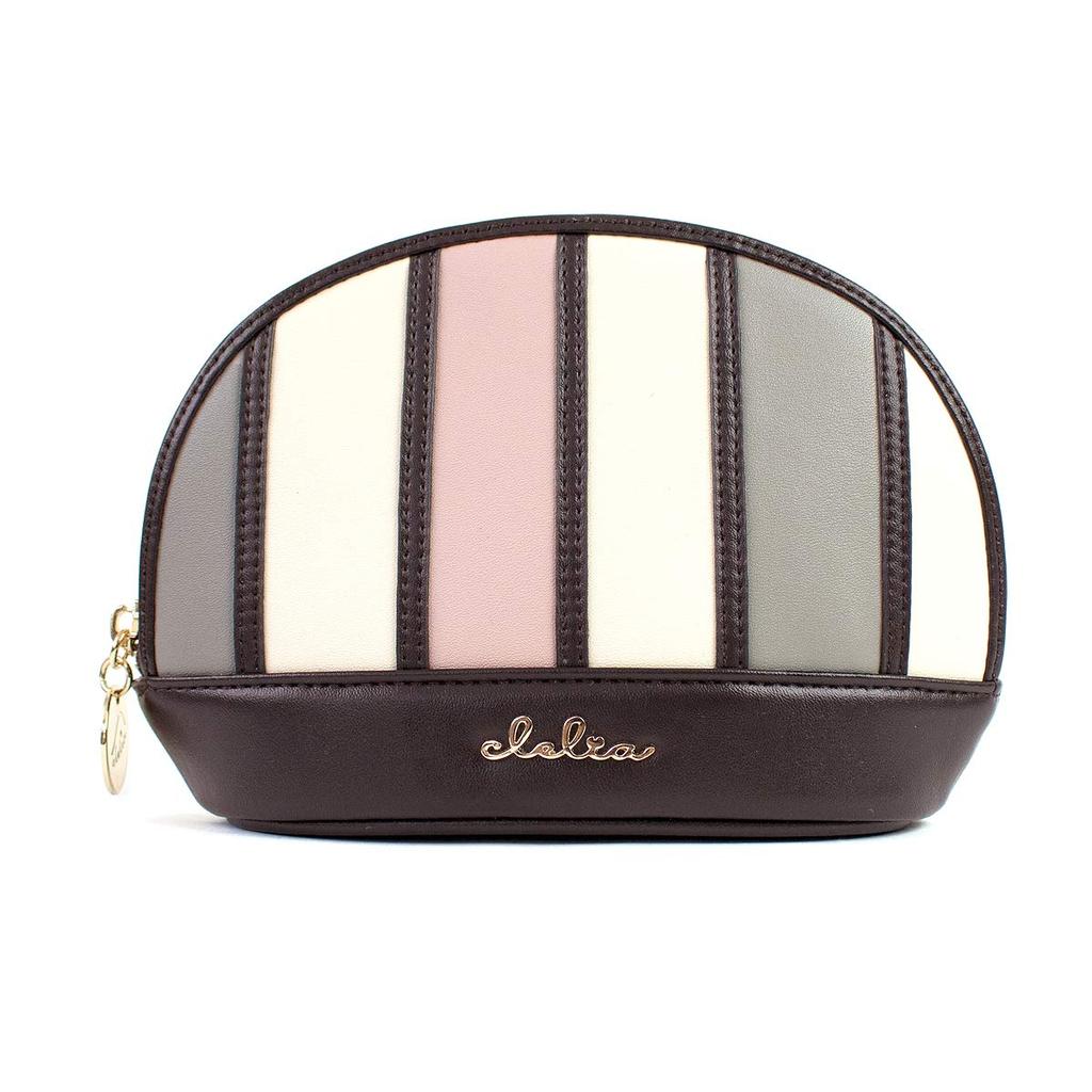 Clelia Multicolor Striped Cosmetic Bellezza Series Women's Shell-Shaped Pouch, [CL-62210] (Rose Gray)