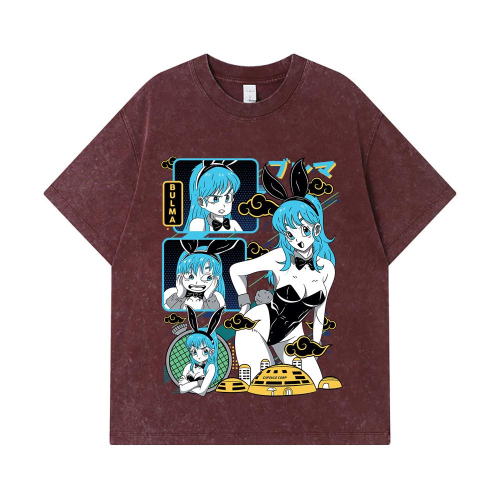 275 GSM Washed T-shirts 100% Cotton Dragon Ball V9 Bulma Print Unisex Heavy Cotton T Shirt