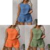 Casual Women Sleeveless Outfit Set With Button Detailing For Spring