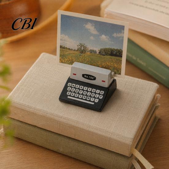Water-based Paint Wood Holder Retro Wooden Typewriter Memo Clip, Vintage Desk Place Card Holder, for Decorative Message Photo Picture Stand