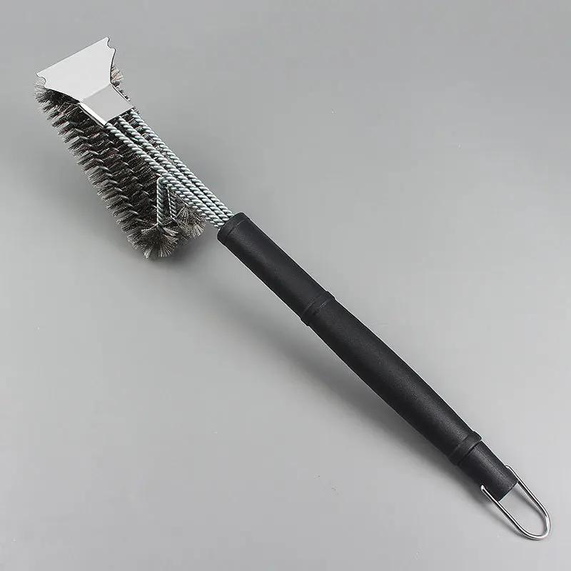 1pcs Wire Bristles BBQ Brush and Scraper Triple Scrubber Safe Efficient Grill Clean Brush for Outdoor Barbecue Essential Tools