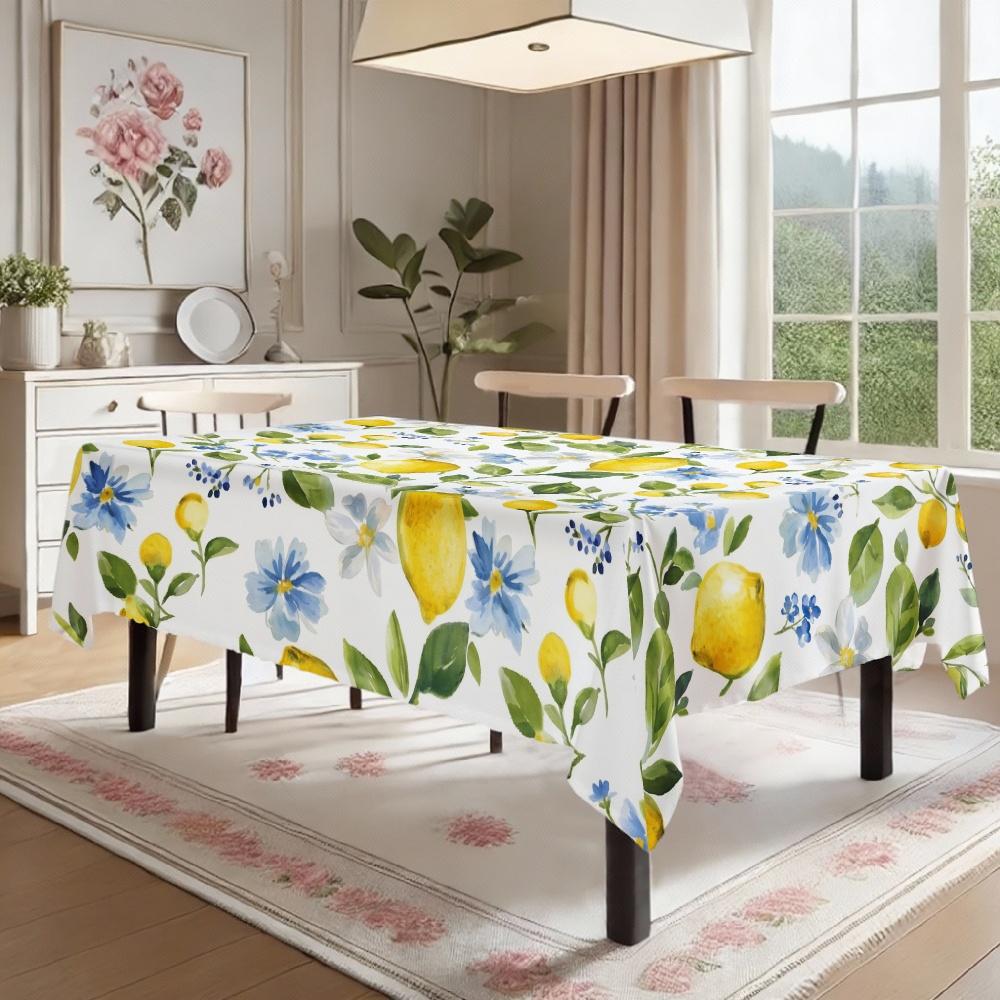 Lemon Flower Rectangle Table Cloth for Table Decor Kitchen Dining Waterproof Reusable Tablecloth for Tables Indoor Outdoor