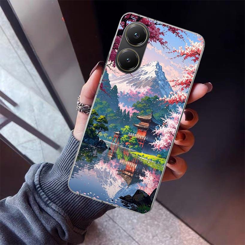 Japanische Kirschblüte Mount Fuji Handyhülle Für Xiaomi Poco X7 X6 X5 Pro F7 Ultra Redmi 15C 15 13 13C 12 12C 10 10A 10C 9 9A 9C 9T Sie