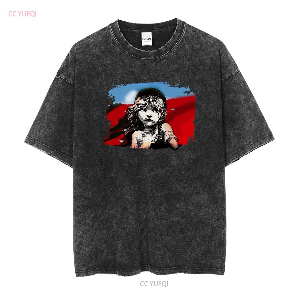 Les Miserables T-Shirt Herren Mittelblau Buch Musical Film Lang- oder Kurzarm Vintage Gewaschen Herren Weich Streetwear Grafik