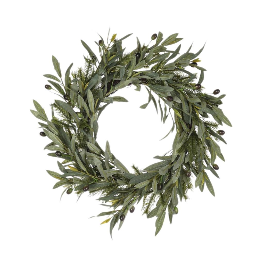 Artificial Olive Wreath,Spring Summer Wreath with Beans Window Branch Greenery Leaves for