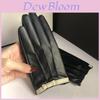 Womens Faux Leather Touchscreen Gloves With Bow For Winter Commuting