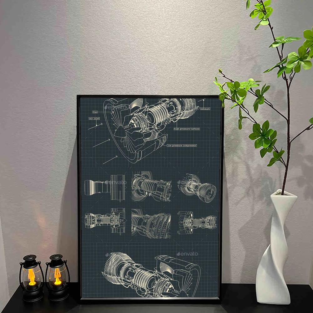 Aircraft Mechanical Blueprint Poster Wall Art Print Poster Decorative Mural Modern Home Decor Birthday Gift Unframed Canvas Gara