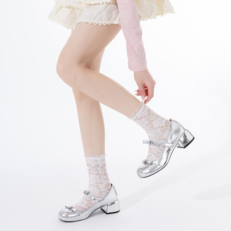 Ladies Spring and Summer Thin Hollow Flower Ballet Wind Tube Stack Socks