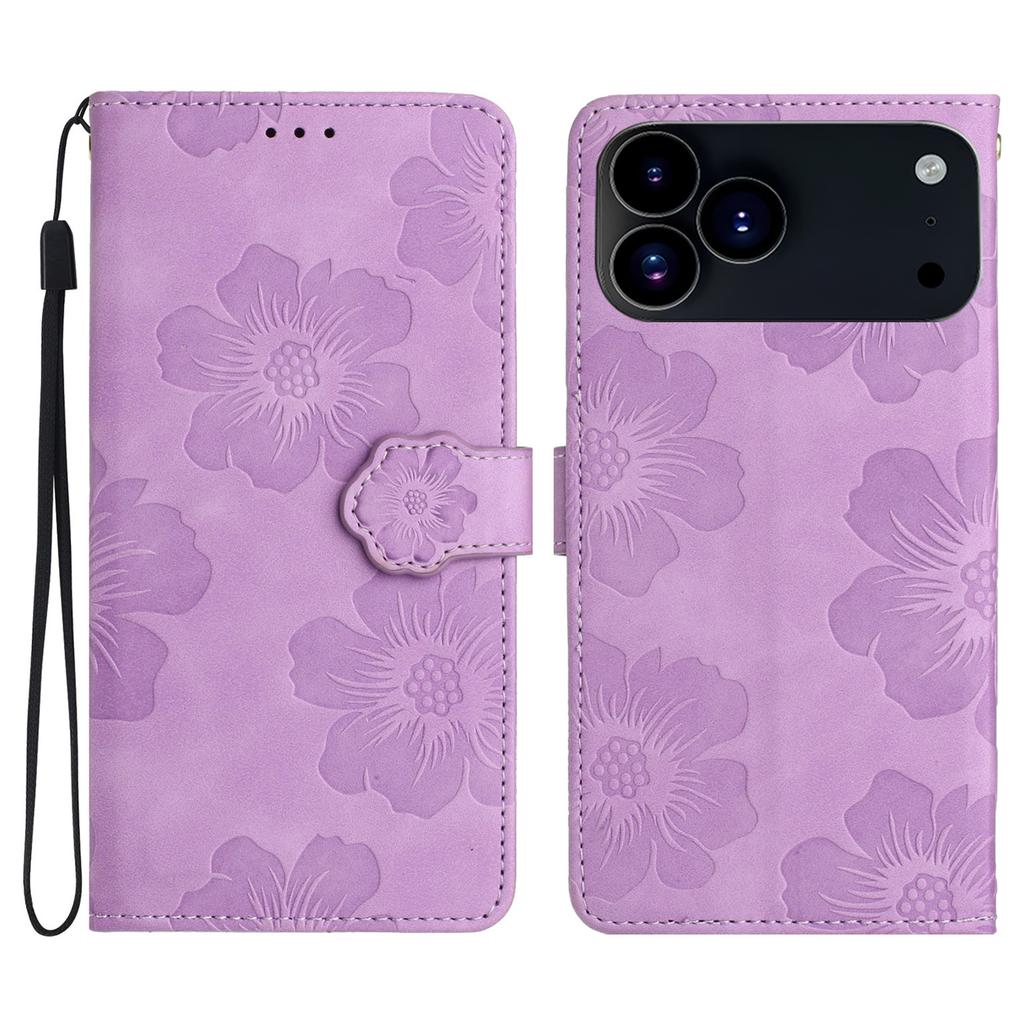 For iPhone 17 Pro Max Case Flower Design Leather Wallet Phone Cover with Wrist Strap