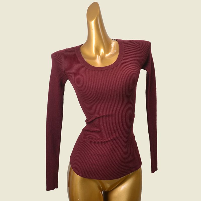 Foreign Trade Original Order Lace-up Slim fit High Elastic Knitted Bottoming Shirt Early Autumn Solid Curved Hem Backless Skin-friendly Pullover