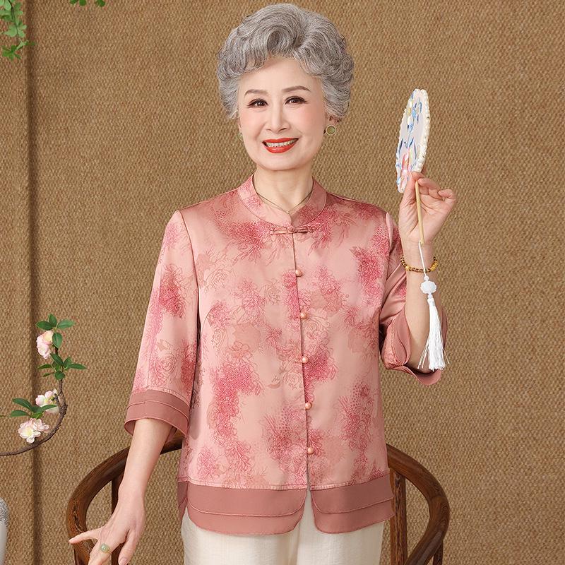 Chinese Style Nine-Point Sleeve Shirt for Middle-Aged and Elderly Women