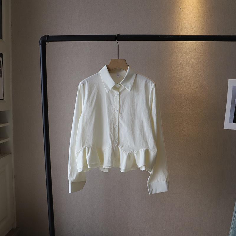 

2025 Early Spring Korean Style Ruffle Long Sleeve Women s Shirt - Solid Color One Size абрикосовий