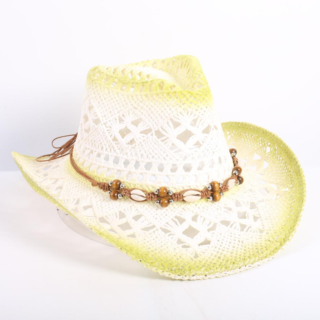Popular European and American fashion hollow woven hat straw hat men's and women's classic outdoor western denim straw hat