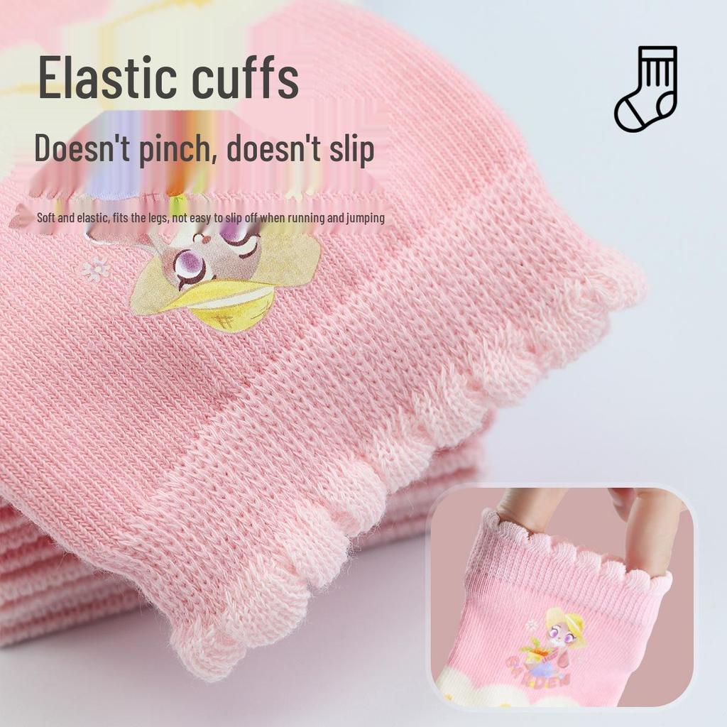 Official Disney Zootopia Judy Cotton Socks for Girls - 5 Pair Pack Mid-Calf Kids Socks