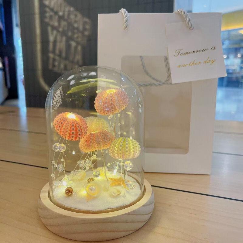 Sea Urchin Shell Jellyfish Night Light: Heart-Shaped Ornament for Mother's Day or Birthday