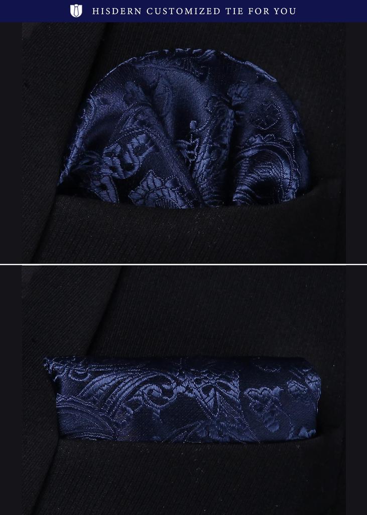 [HISDERN] Business-Krawatte und Einstecktuch Set für Herren, Marineblaues Paisleymuster, Stilvolle Krawatte für Hochzeiten, Vorstellungsgespräche, Aufnahmefeiern, Abschlussfeiern