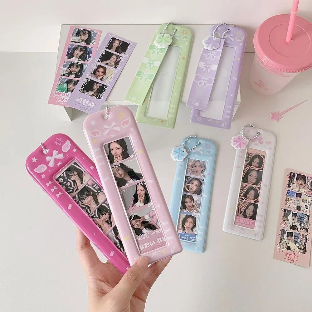 Cute PVC Photo Storage Case Bowknot 4 Grids Idol Photocard Holder Hollow Photos Protective Cover for Student Girls