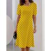 Casual Style Yellow Dress, Black Polka Dot Pattern, Round Neck And Short Sleeve Design, Perfect for Daily Outings And Leisure