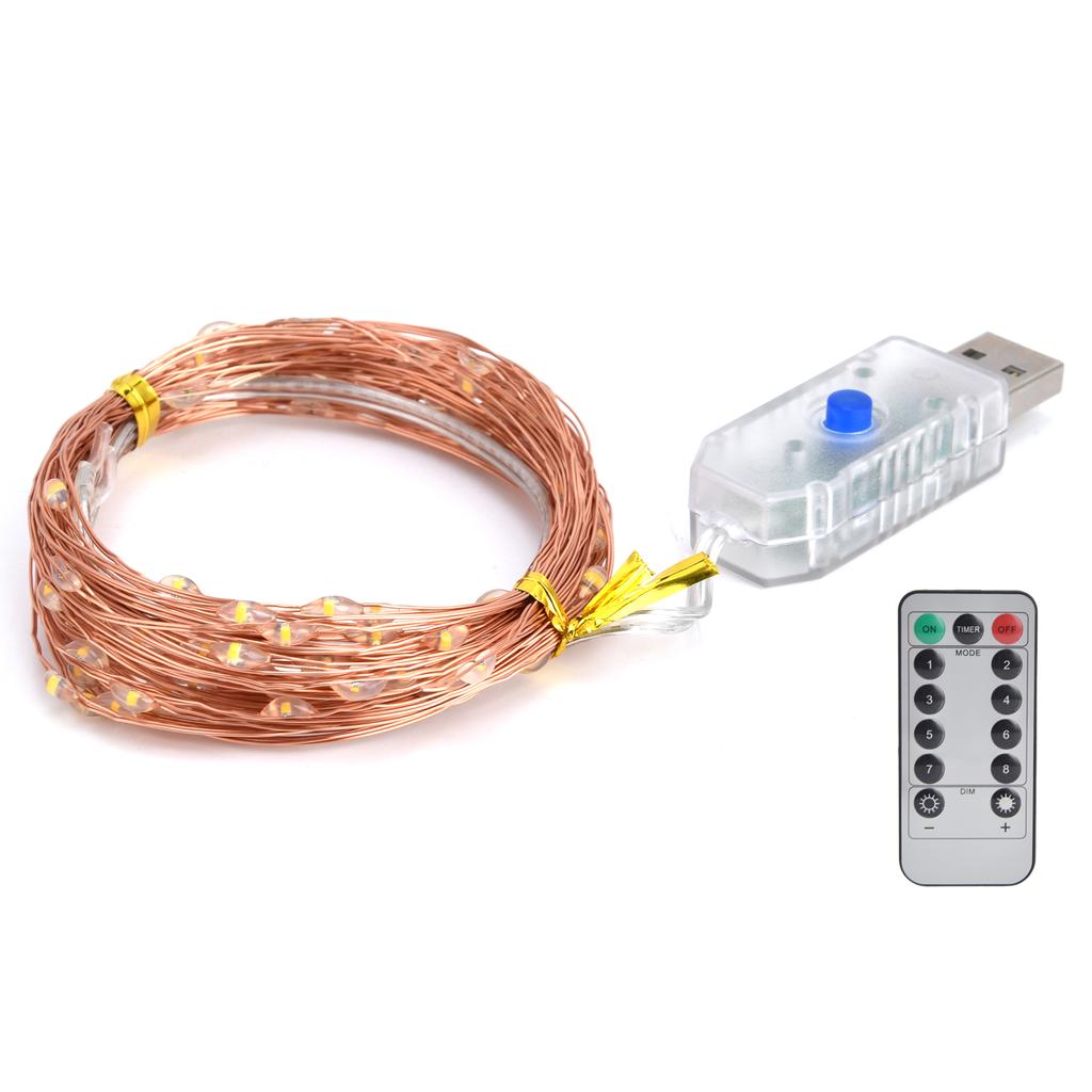 LED Remote Control String Light 8 Modes USB Powered 33ft/100LED Copper Wire String Light