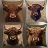 Highland Cow Hugging Pillowcase, Abstract Floral Print, Nordic Countryside Style, Cushion Cover, Living Room Sofa Decoration