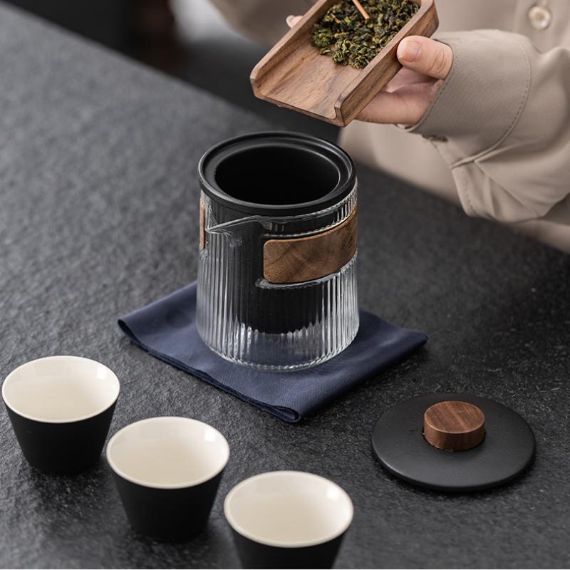 Portable Glass Travel Teaware Sets Outdoor Kung Fu Tea Brewing Portable Heat-resistant Tea Cup