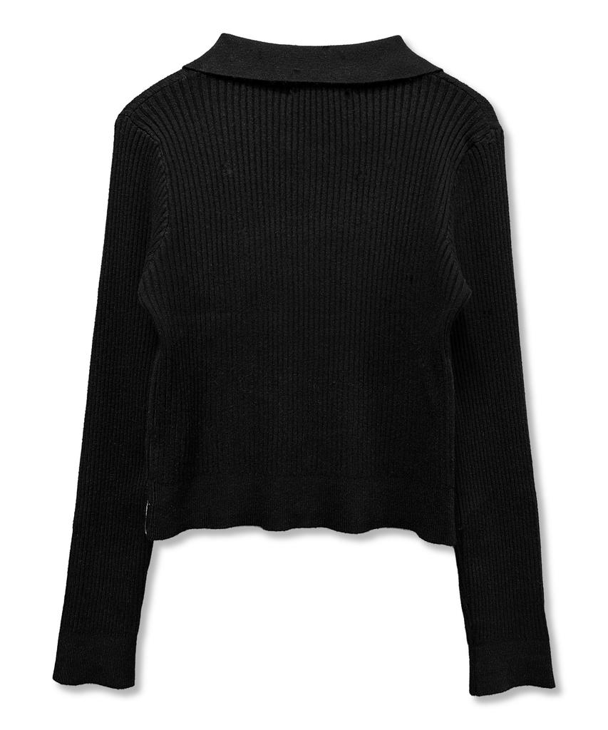 Damiswi Gothic Cross Embroidery Knit Zip-Up_Black