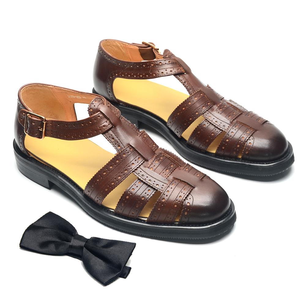 

Luxury Designer Men s Summer Sandals Genuine Leather Brogue Carving Man Shoes Formal Events Social Buckle Strap Men Slippers 46