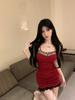 Chic Cotton Lace Patchwork Bodycon Camisole Dress for Women - Nightclub Style Hip-hugging Skirt