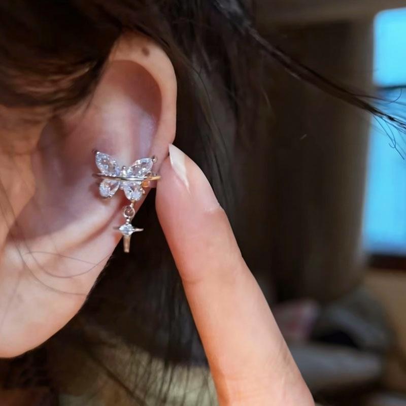 Sparkly Zirconia Butterfly Star Ear Clip – Elegant, Simple Cartilage Earring for Women