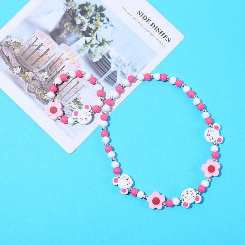 2pcs/Set Fashion Natural Wood Beads Jewelry Cute Animal Pattern Necklace Bracelet For Children Party Jewelry Girl Birthday Gift