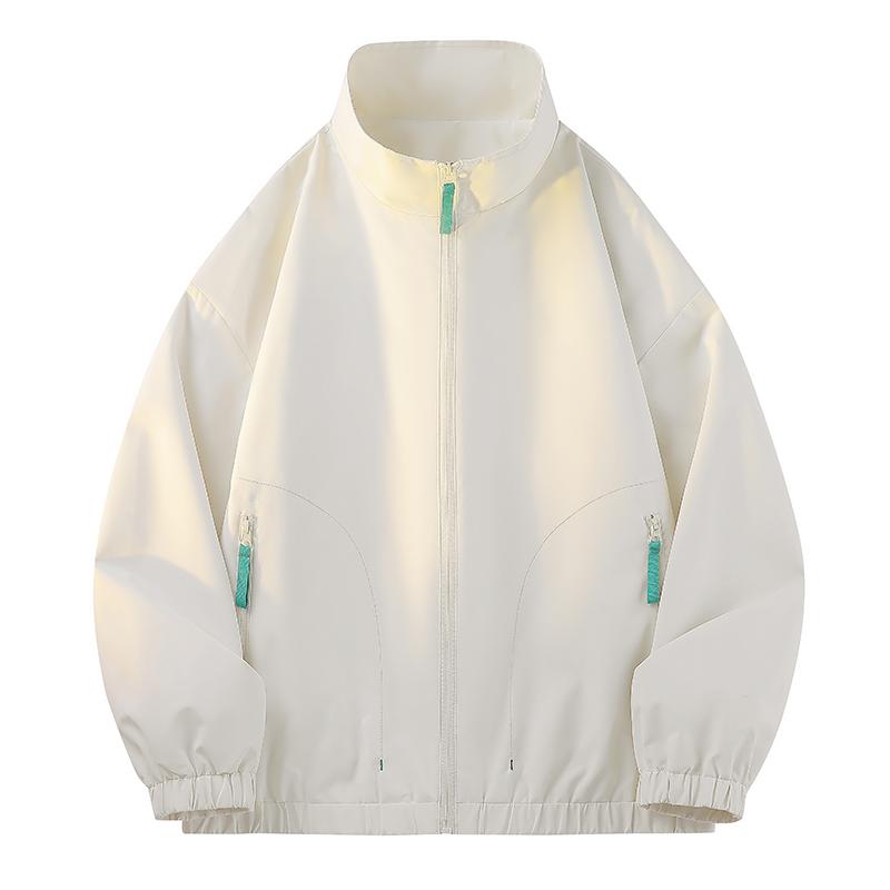 Men Stand Collar Zip Up Windbreaker Jacket Contrast Zipper Loose Casual Outerwear