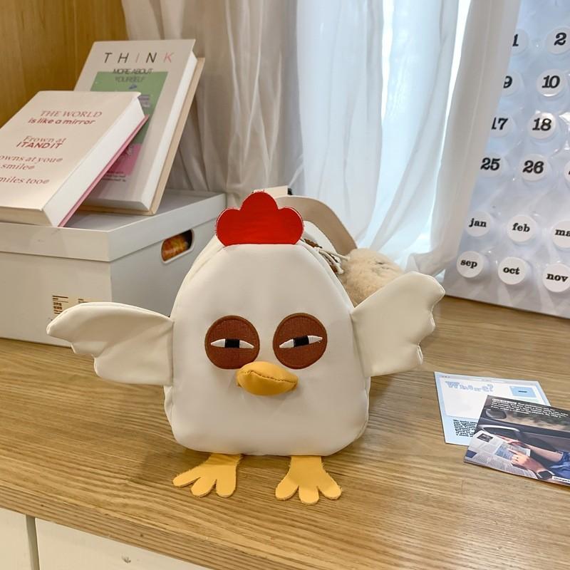 Chicken Cartoon Shaped Crossbody Bag With Plush Pendant For School And Outing