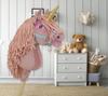 Hobby Horse Unicorn On a Stick, Small, Dusty Pink with Pink Mane and Gold Horn