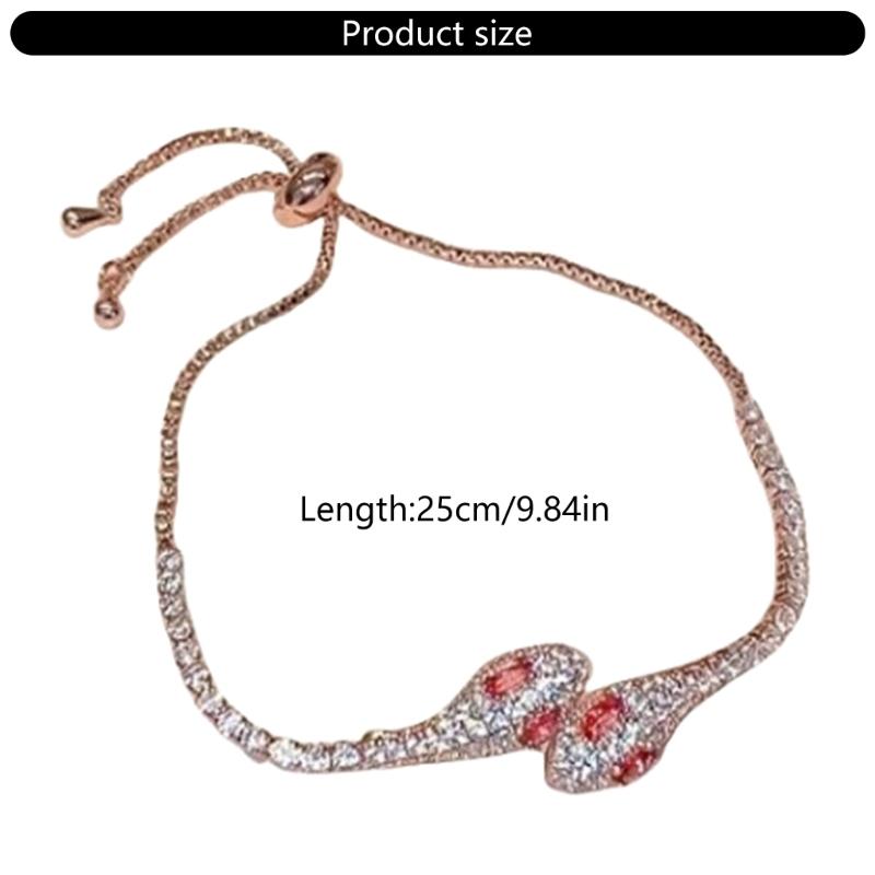 Diamonds Encrusted Snake Chain Bracelet Elegant Adjustable Closure Wrist Bangle Alloy Evening Party Accessory