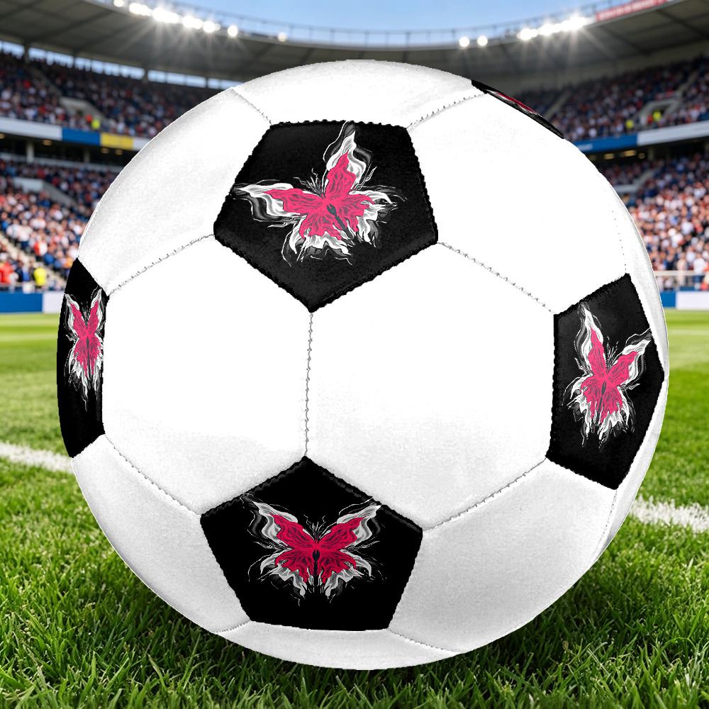 1PC Pink Butterfly Artwork Soccer Ball Size 5 Football Machine Sewn Indoor/Outdoor Universal Football S12