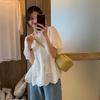 2025 Summer Women's French Embroidered White Doll Shirt with Hollow Bubble Short Sleeves