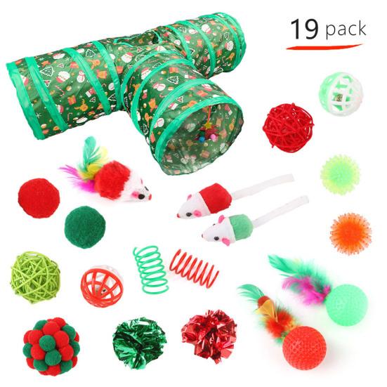 1 Set Christmas Cat Toys Cats Tunnel Rattle Ball Plush Mice Foldable 3-Way Tube Toy Interactive Play And Chew Toys for Indoor Cats And Kittens