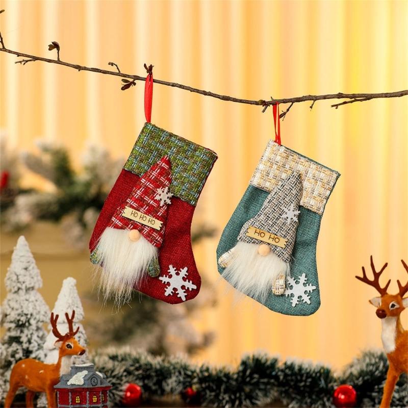 4 Pcs Lovely Christmas Hanging Socks Christmas Stockings Candy Gift Bag Christmas Decorations For Home Office Party